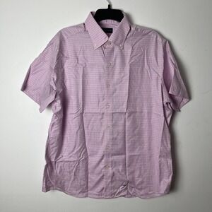 Proper Cloth Button Down Shirt Mens XL Pink Blue Plaid Short Sleeve Business